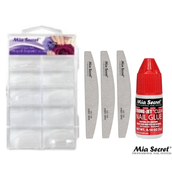 Mia Secret Royal Square Clear w/ Strong-Jet Nail Glue & 3pcs Zebra Nail File