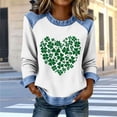 thumbnail image 2 of BLVB St Patricks Day Sweatshirt Women Shamrock Waffle Sweatshirts Denim Patchwork Clover Graphic Pullover Tops, 2 of 5