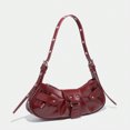 thumbnail image 4 of LNGOOR 1pc Rivets Rouges Vintage Décor Plissé Rabat Fermeture à Glissière Sac à Bandoulière avec Sangle Réglable pour une Utilisation Quotidienne des Femmes, 4 of 7