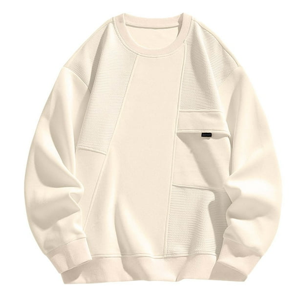 pstuiky camisas de manga larga para hombre, Suéter de manga larga versátil con cuello redondo y color liso para hombre camisetas de hombre m