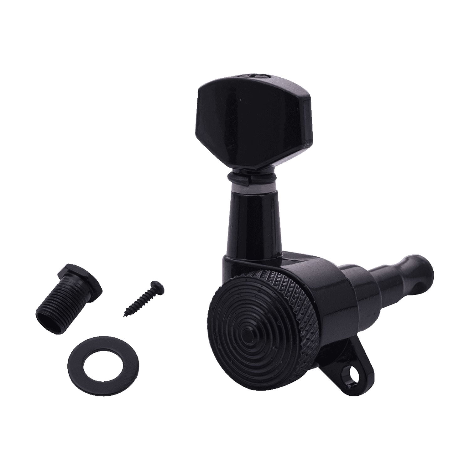 LOOKSEVEN 2L4R Locking Tuning Pegs Set, Threaded Shaft Small Square Head Tuners for Electric Guitar (2 Left 4 Right)-Black
