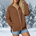 thumbnail image 3 of Levmjia Women Hooded Coat Solid Color Long Sleeve Loose Pocket Zipper Long Sleeve Casual Fashion Tops Sports Daily Wear Fall Winter, 3 of 5