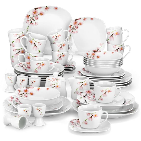 VEWEET Dinnerware Sets, Porcelain Dinner Set for 6, 50-Piece Ivory White, Series Annie