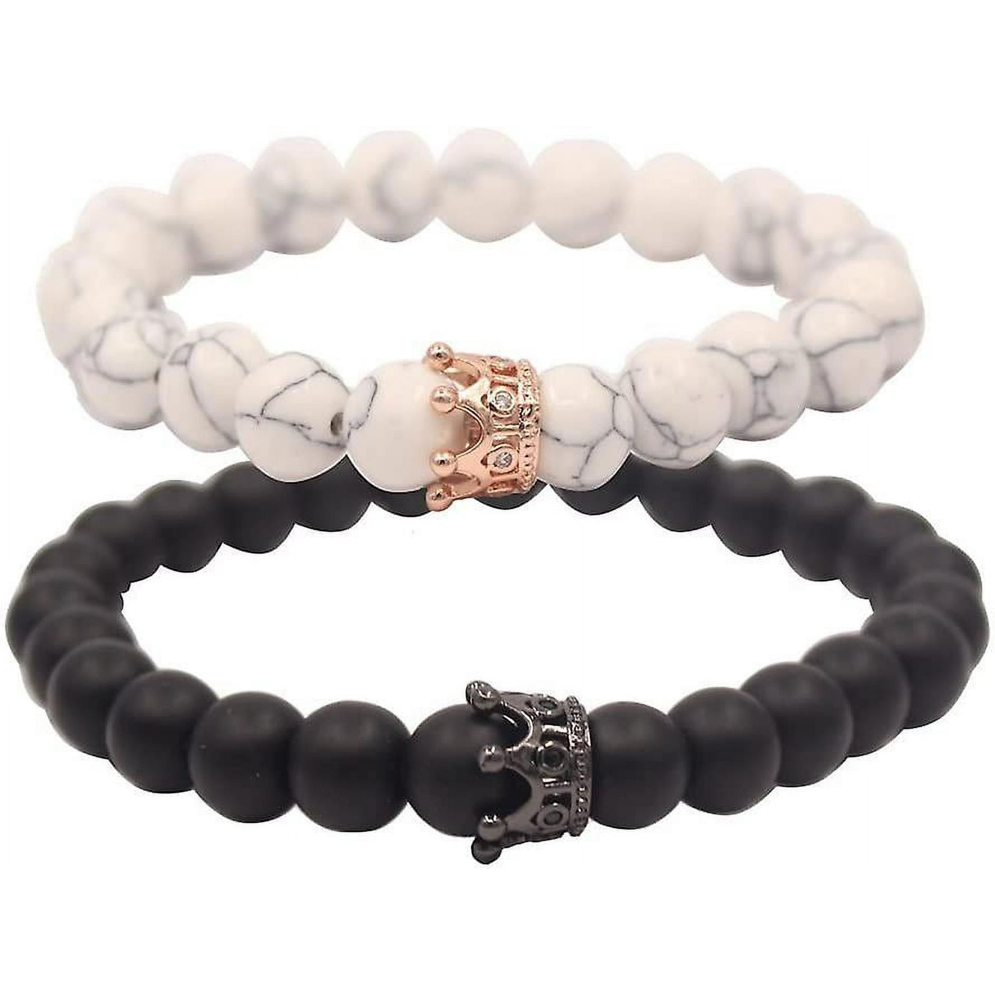Distance Couple Bracelet With Cz Crown King Queen Matte Black Agate White Walmart