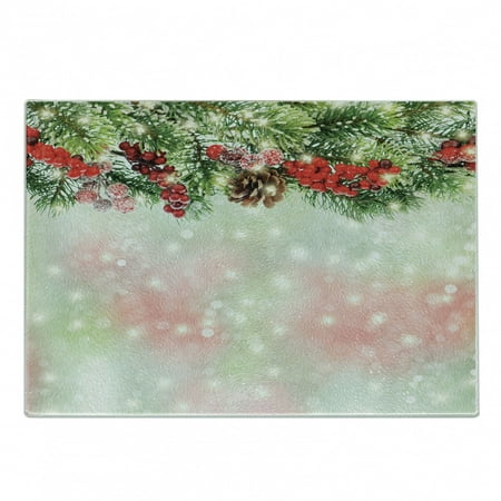 

Christmas Cutting Board Evergreen Fir Branches Red Ripe Holly Berries Blurred Backdrop Garland Decorative Tempered Glass Cutting and Serving Board Small Size Red Green Brown by Ambesonne
