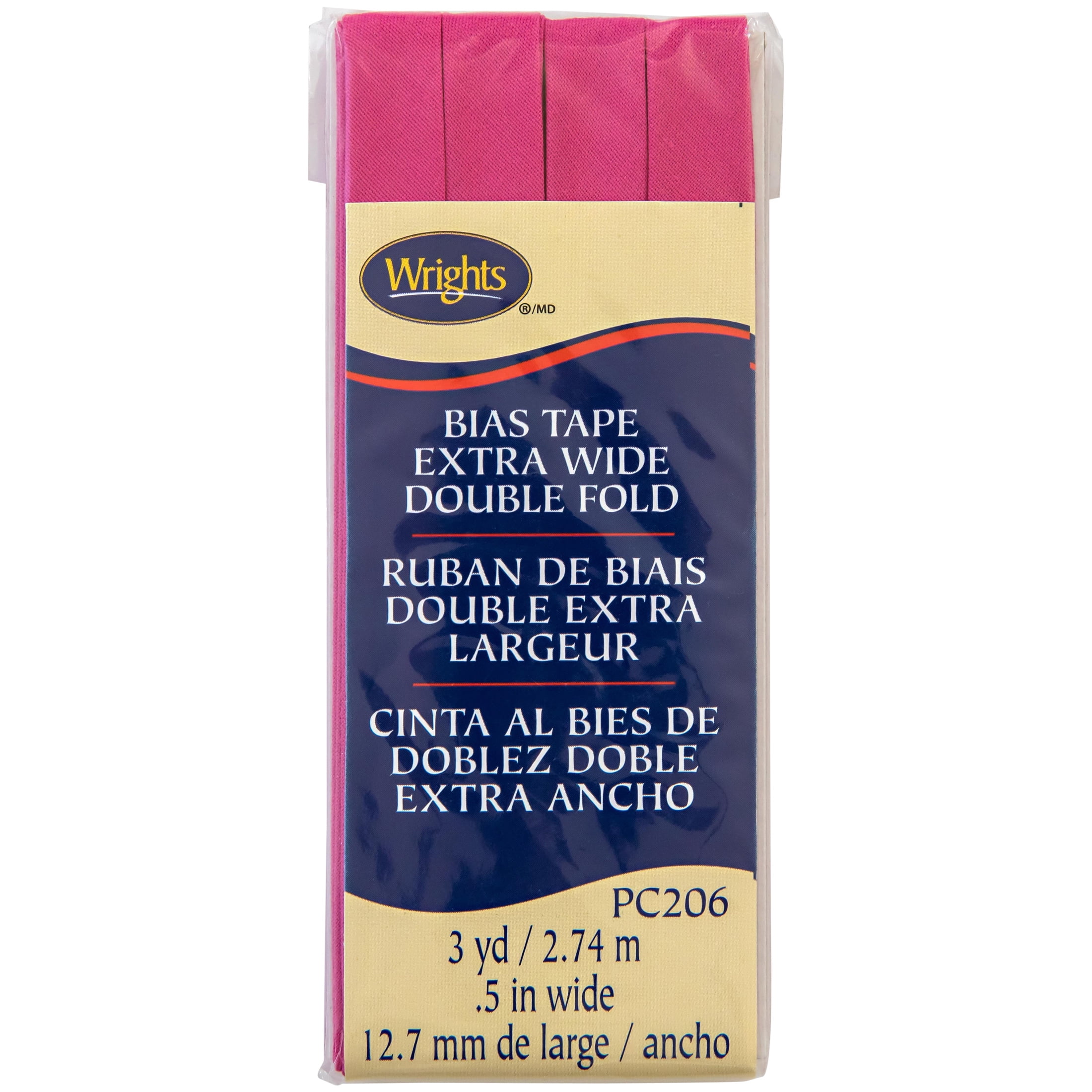 (3 pack) Wrights 1/2" Bright Pink Extra Wide Double Fold Bias Tape, 3 yd