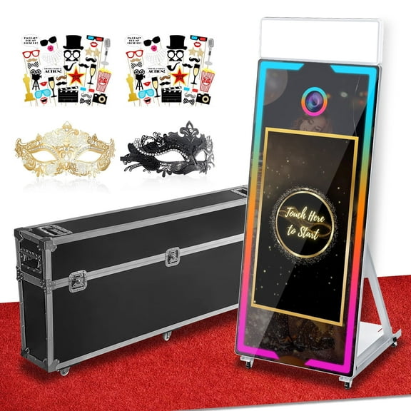 Magic Mirror Photo Booth, 65'' Mirror Photo Booth, 43'' Touch Screen, Mirror PhotoBooth with Built-in Mini PC with Instant Print and Sharing for Event Party Wedding Rental (White, 43")