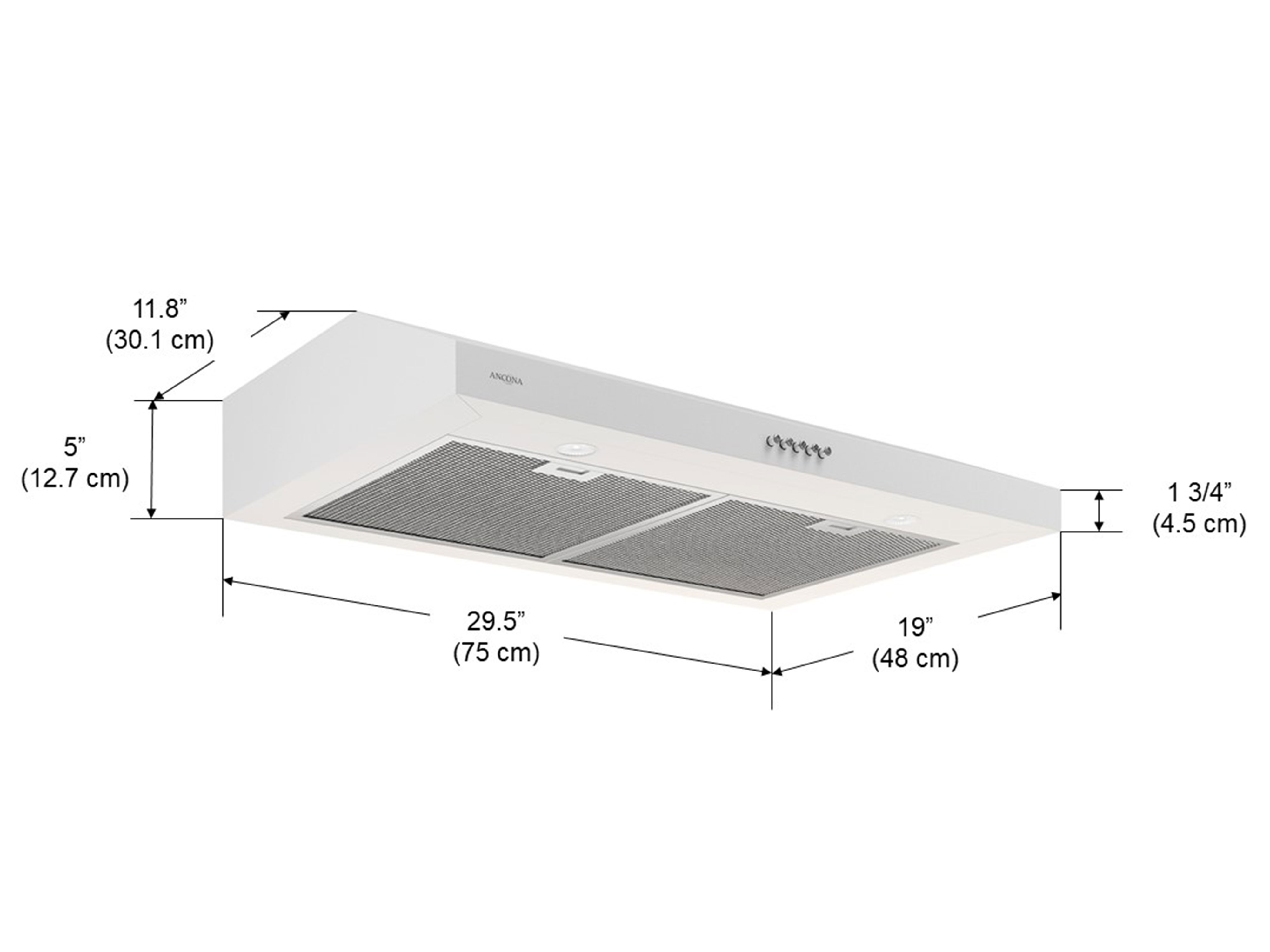 Ancona 30 in. Slim SDRW Nonvented White Under Range Hood in
