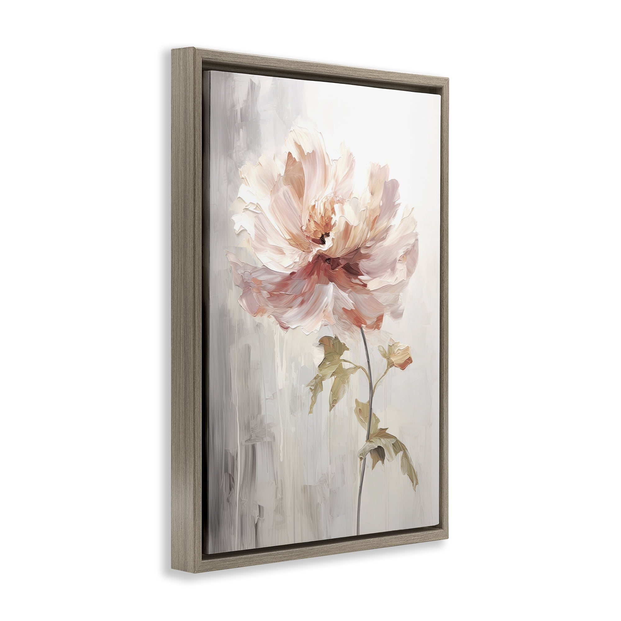 Stupell Industries Blush Flower Sprout Plants & Flowers Painting Brown Floater Framed Canvas Art Print Wall Art, 17 x 25