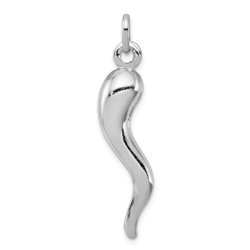 Black Bow Jewelry Rhodium Plated Sterling Silver Large 3D Italian Horn Pendant 7 x 35mm