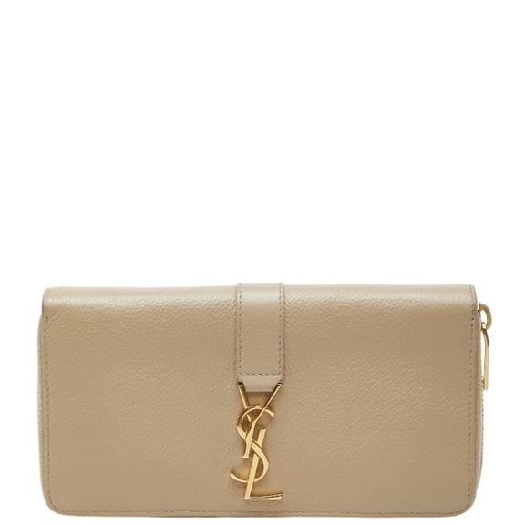 Pre-Owned Saint Laurent YSL Logo Round Zip Wallet 414570 Beige Leather Women's SAINT LAURENT
