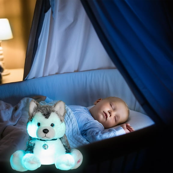 Light Up Stuffed Animal LED Dog Glowing Plush Toy, Birthday Festival Present for Kids Toddler Girls, 10in