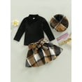 thumbnail image 4 of Toddler Baby Girl 3PCS Fall Winter Skirt Outfits 9M 12M 18M 24M 2Y 3Y 4Y Long Sleeve Shirt Tops Plaid Skirts Hat Set, 4 of 9