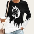 thumbnail image 3 of Sweatshirts for Women Crewneck Long Sleeve Tops Oversized Animals Horse Print Sweatshirt Loose Fit Fall Winter Round Neck Pullovers, 3 of 4