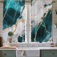 thumbnail image 2 of Marble Turquoise Kitchen Curtains, Abstract Gold White Brick Stone Motif Light Filtering Window Curtain Panels, 2Pcs Rod Pocket Window Treatments Set for Living Room Bathroom Bedroom 42x63 Inches, 2 of 9