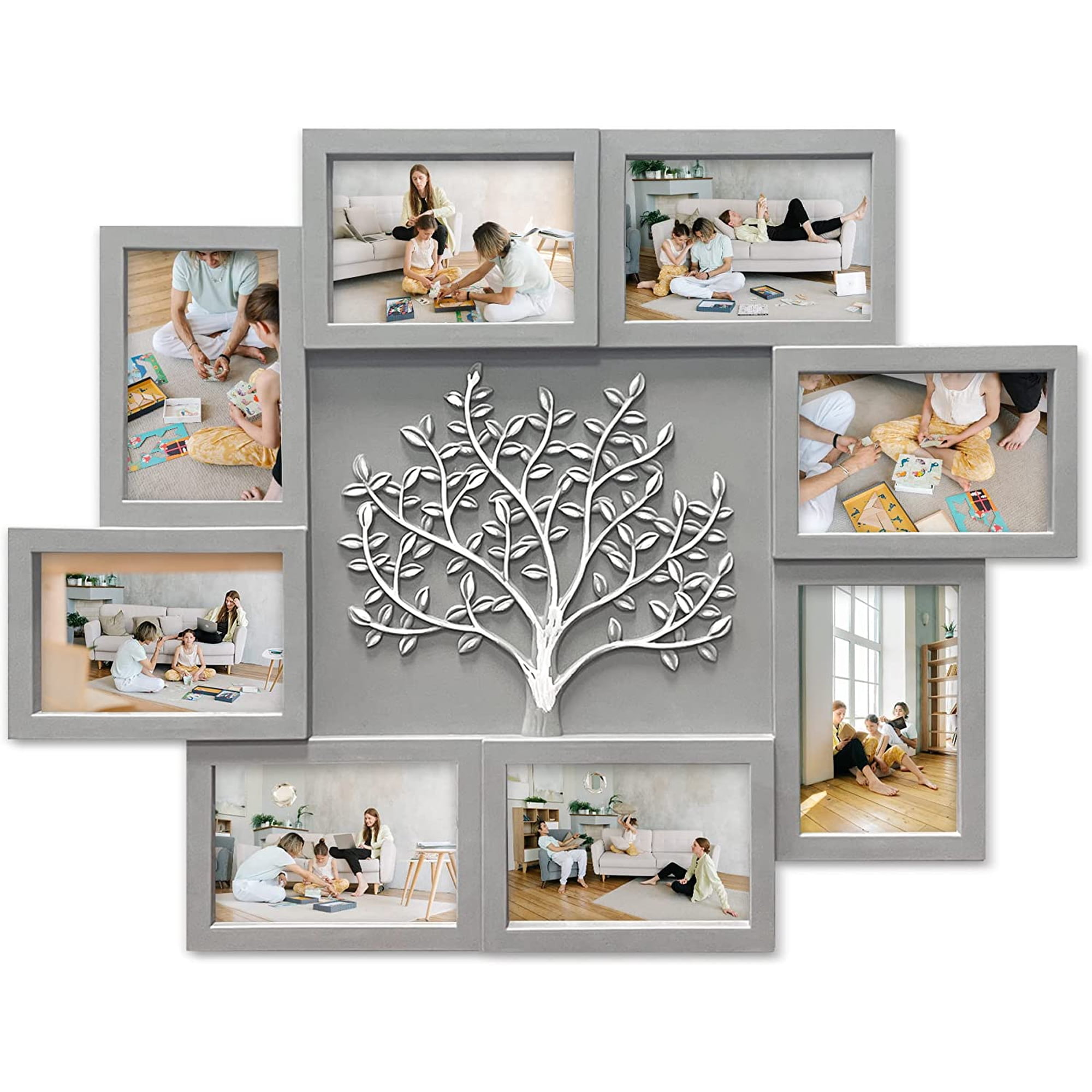 8 Gray Picture Collage Frames for Wall 4x6 Photo Frame Collage with Tree Decor Collage Picture Frames