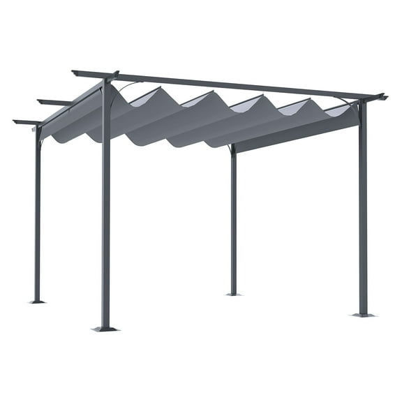 Outsunny 11.5' x 11.5' Retractable Pergola Canopy, Outdoor UV Protection & Sun Shade, Steel Frame for Garden, Grill, Patio, Backyard, Gray