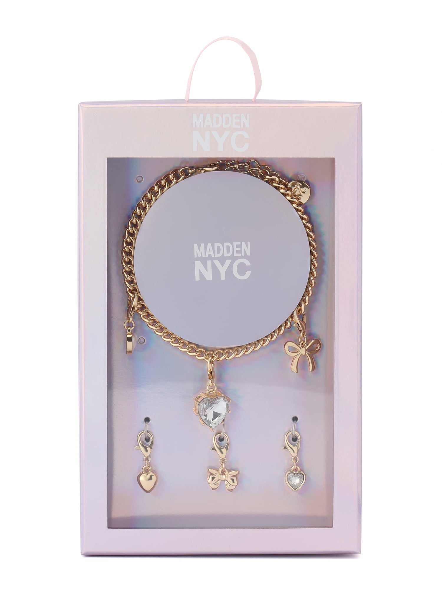 Madden NYC Women's Fashion Gold-Tone Heart Bracelet & 3-Piece Charm Giftable Boxed Jewelry Set