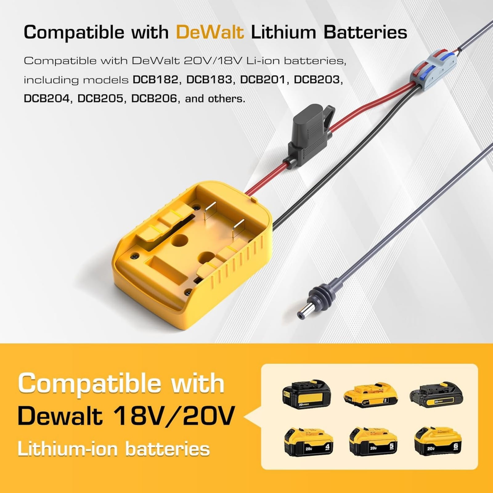 Starlink Mini Battery Adapter for Dewalt 18V/20V Li-Ion Battery – 2M DC Cable, 30A Fuse, Waterproof Outdoor Power Supply for RV Camping Field Use