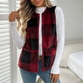 thumbnail image 3 of Women's Plaid Fleece Vest, Crew Neck Sleeveless Cardigan Tops, Winter Warm No Hood Outerwear Vests with Pockets, 3 of 9