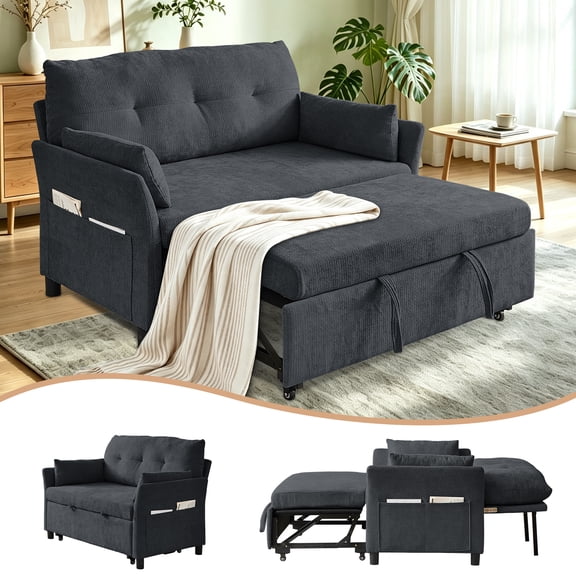 Pingliang Home 3 in 1 Convertible Sleeper Sofa Bed, Pull Out Loveseat Couch with Adjustable Backrest and Storage Pocket,Modern Double Seater Couch with 2 Pillows for Living Room,Apartment,Small Space