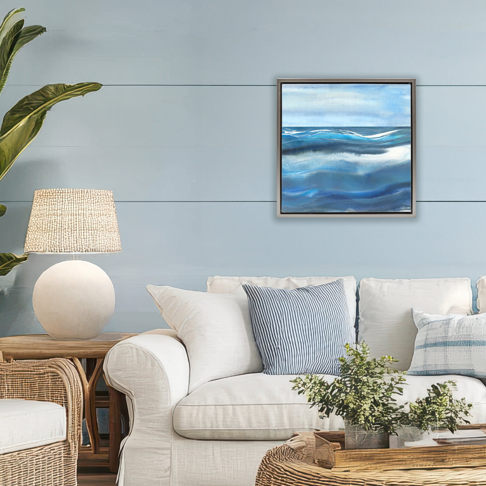 Stupell Industries Calm Expanse of Ocean Waves Gray Framed Floater Canvas Wall Art, design by Susan Jill