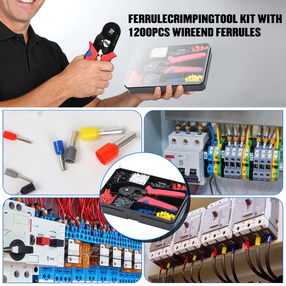 PEPWELL Ferrule Crimping Tool Kit - 1200PCS Wire Ferrules (AWG 23-7) with Self-Adjusting Ratchet Crimper Plier, Wire Ends Terminals Connectors Set for Electrical Wiring, Automotive, Audio, DIY