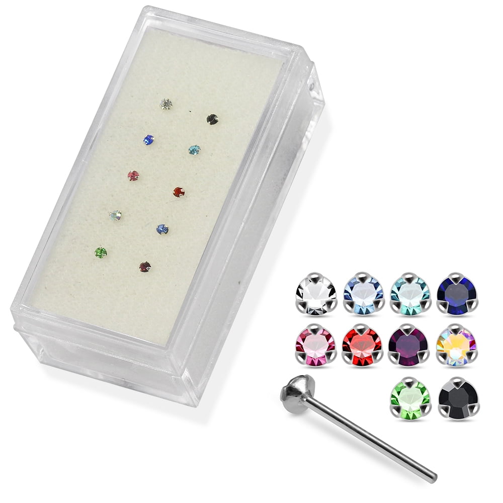 Broederschap rooster Strippen Tri Claw Set Tiny Gemstone Nose Stud- Straight Nose Stud Style- Sterling  Silver Nose Ring- Thin Nose Ring- 22 Gauge Nose Ring- 10 Pieces in Box -  Walmart.com