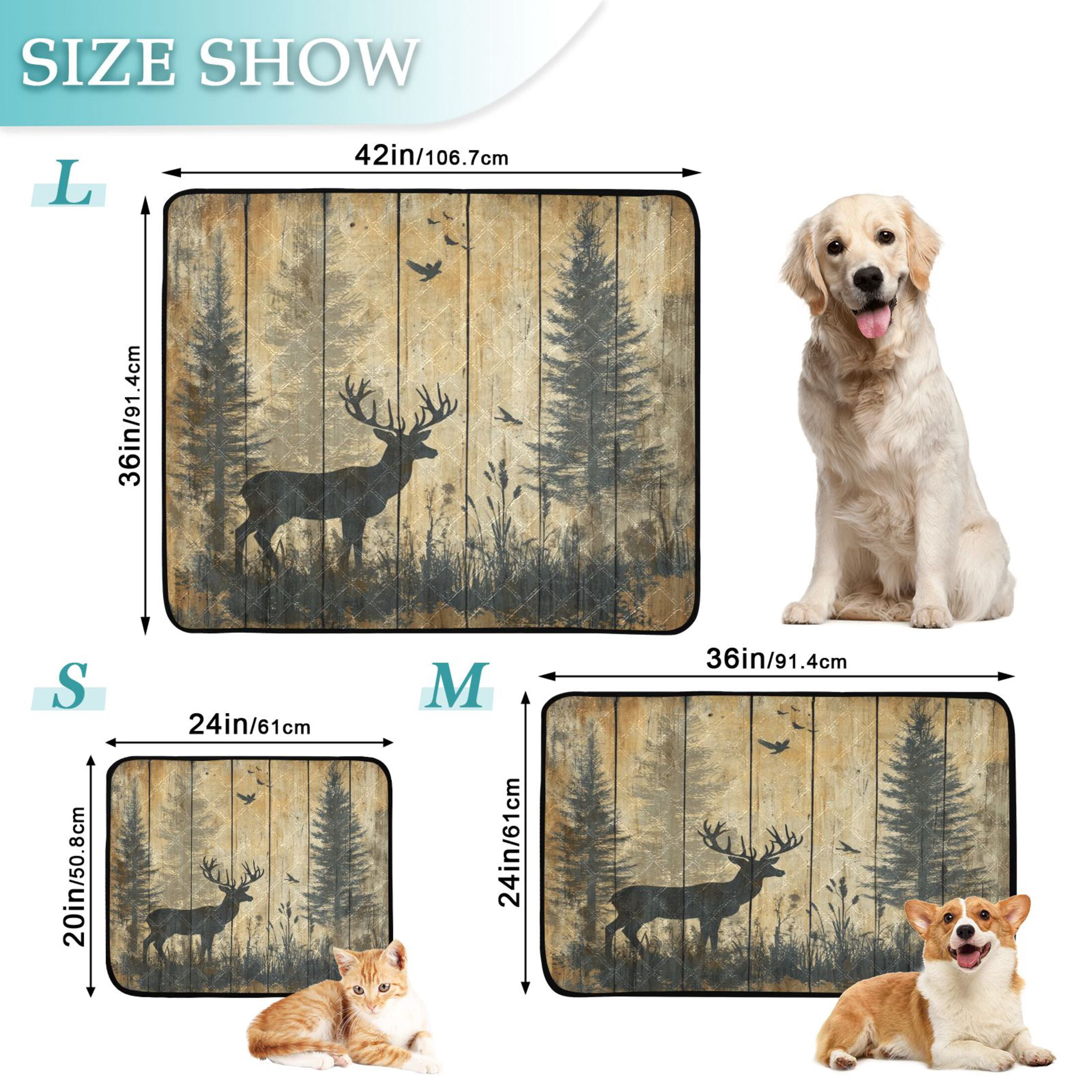 Qxltty Forest Deer Shadow Cat litter Pads Pet Set of 3 Diaper Mats Center Anti-leakage Layer Absorbent Soft and Comfortable