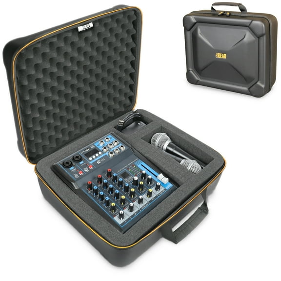 USA GEAR Hard Shell Mixer Case Compatible with Pyle Mixer, Microphones, and More Mixer Accessories