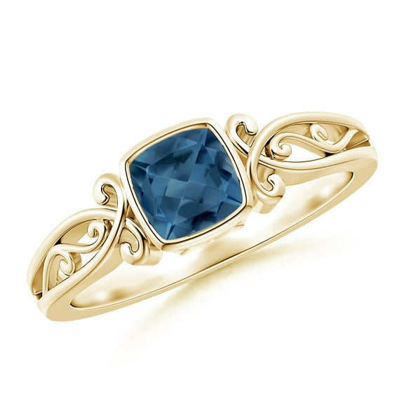 ANGARA Natural Vintage Style Cushion London Blue Topaz Solitaire Ring in 14K Yellow Gold for Women (Size-5mm) | November Birthstone Jewelry for Women | London Blue Topaz Ring (Ring Size - 7.5)