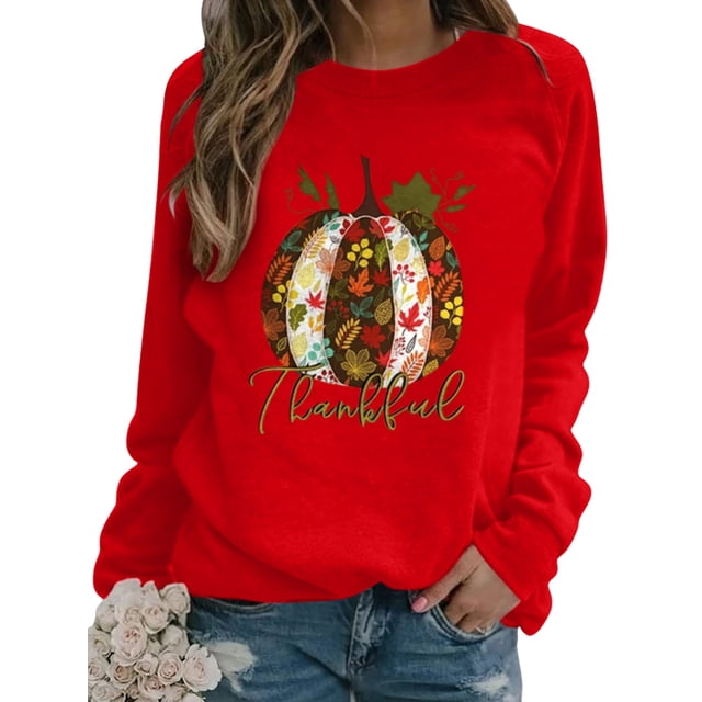 Innerwin L'action de Grâce Tops Citrouille Impression Femmes T-Shirt Parti Cou Ample Tee Rouge 2XL