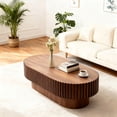 thumbnail image 2 of HICOMILA Oval Coffee Table,Mid Century Modern Fluted Coffee Table with Pedestal, Classic Wood Coffee Table for Living Room, Bedroom, Apartment, Office, Small Space, 43.1" Walnut, 2 of 14