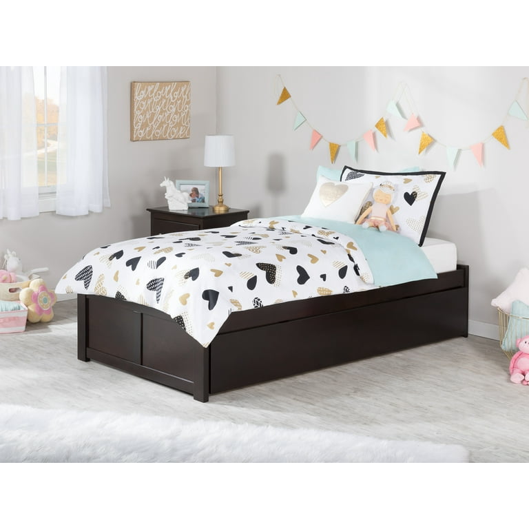 Concord Twin Platform Bed with Flat Panel Foot Board and Twin Size Urban Trundle Bed in Espresso