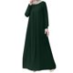 thumbnail image 1 of Vestido plisado de manga larga para mujer - Vestido musulmán elegante de color liso y cuello redondo, 1 of 6