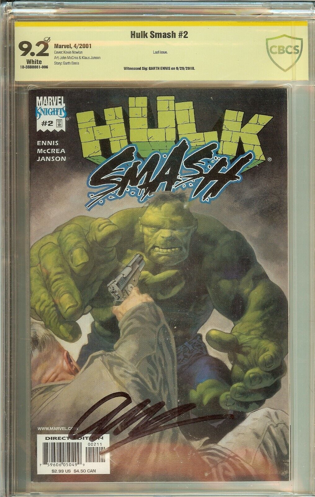 Hulk Smash #2 CBCS 9.2 Signed Garth Ennis