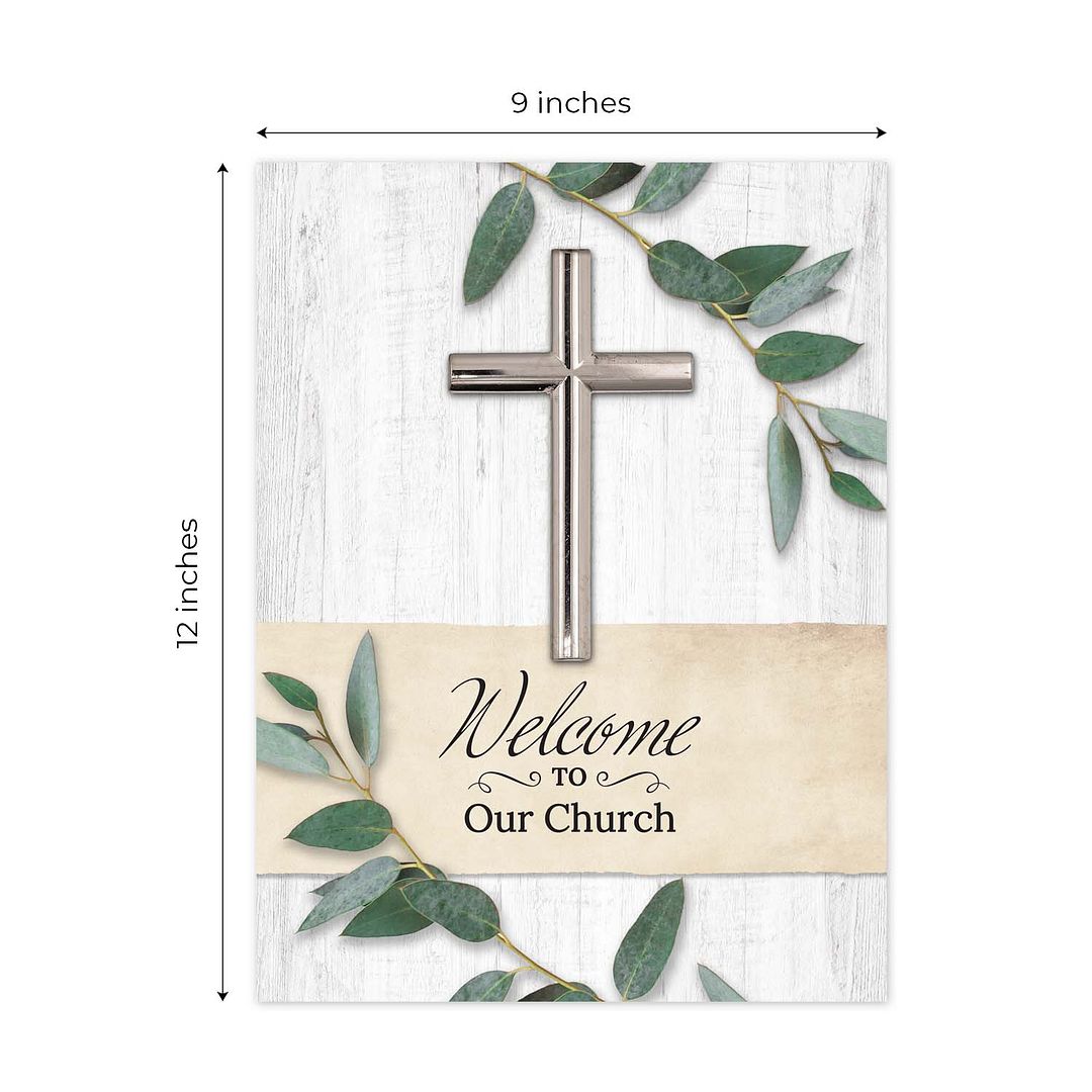Welcome To Our Church Folders / 25 Greenery Religious / 2 Pocket Christian Visitor Gathering Folders / 9" x 12" New Member Welcome Folder / Made In The USA