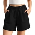 thumbnail image 2 of ITSAME Womens Plus Size Cotton Linen Shorts Elastic Waist with Pockets Summer Loose Casual Shorts Black Size L, 2 of 6