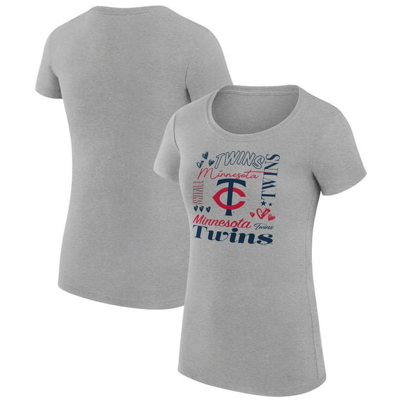 Women's G-III 4Her by Carl Banks Heather Gray Minnesota Twins Super-Slim Fit Lightweight Collage Team Graphic Crew Neck
