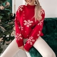 thumbnail image 4 of Suéter de punto de mujer Patrón de copo de nieve casual Traje de vacaciones de medio cuello alto FLhrweasw  Nuevo, 4 of 8