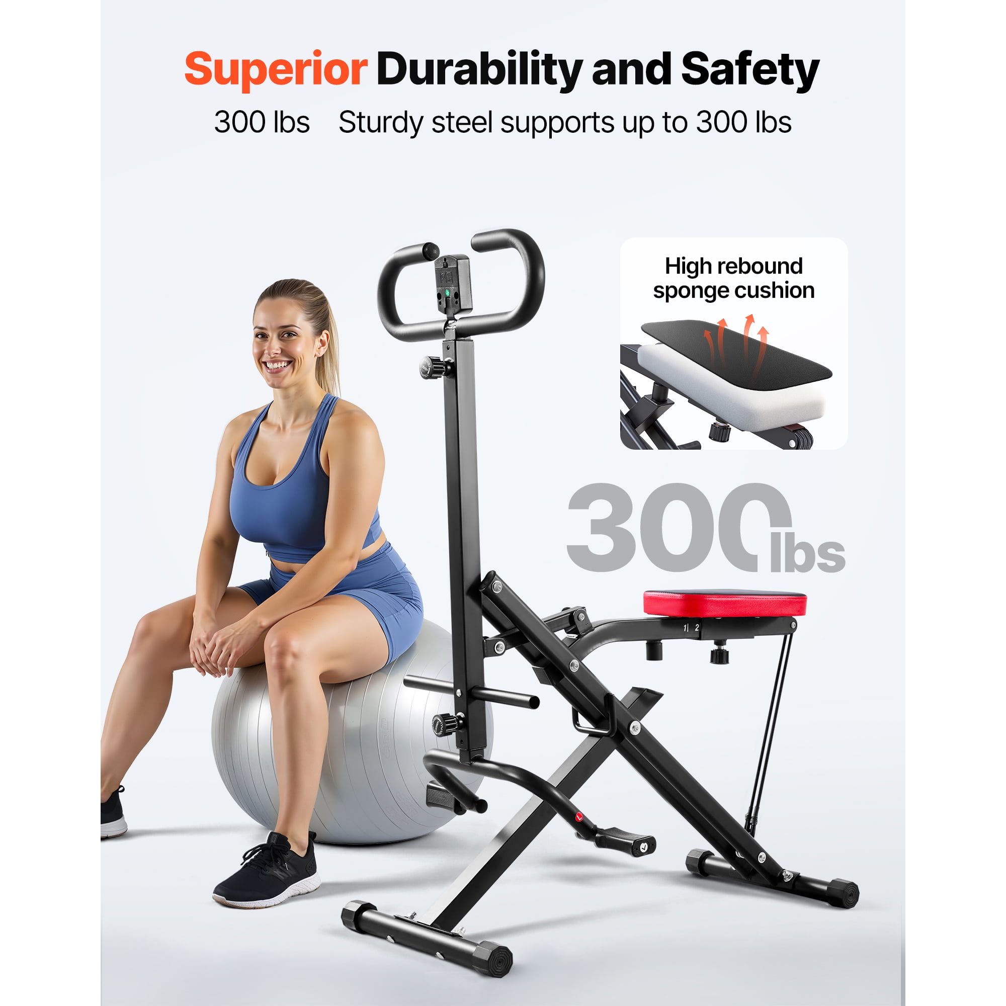 KFFKFF Foldable Squat and Rowing Machine for Home Workouts, Easy-to-Set-Up Exercise Equipment with Resistance Bands, Glute and Leg Training Machine, Black