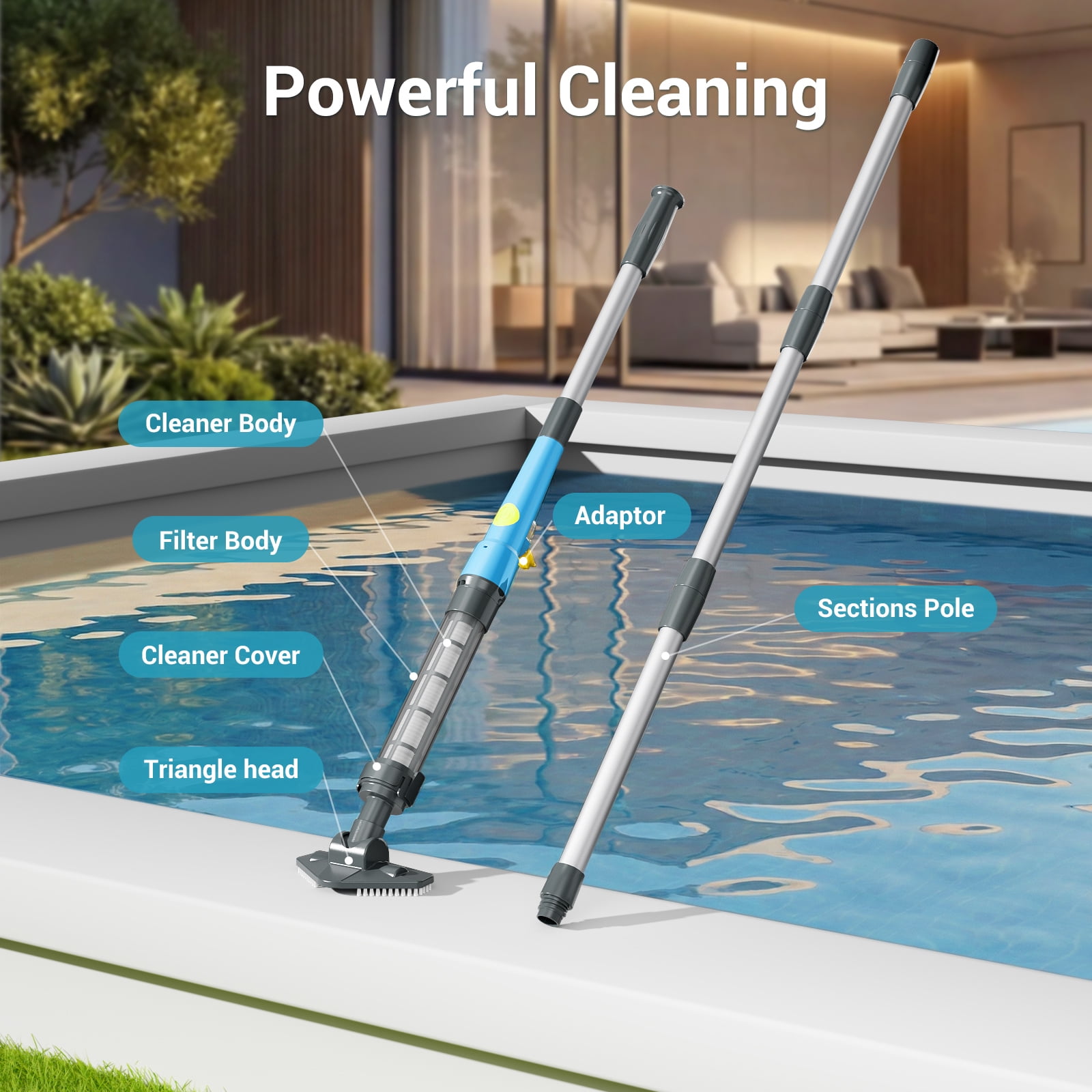 Efurden Cordless Pool Vacuum, Handheld Pool Vacuum for Small Above Ground Pools, Hot Tubs and Spas, 60 Minutes Runntime (Blue)