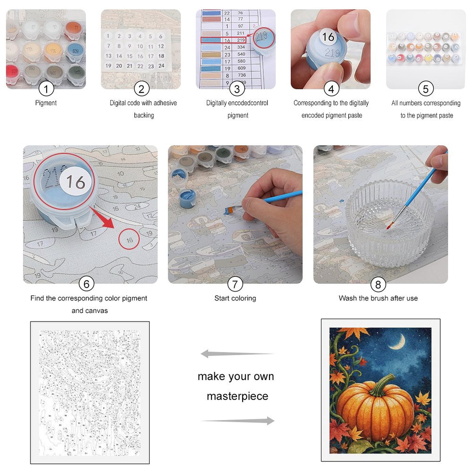 Paint by Numbers Kit for Adults, Autumn Pumpkin Under Moonlit Sky Paint by Numbers, Easy Paint by Numbers Kit for Adults Beginner, DIY Adult Paint by Number Kits on Canvas, Home Decor