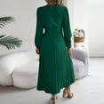 thumbnail image 4 of Women's Elegant Long Sleeve Pleated Midi Dress with Belt V-Neck Button Down A-Line Dress for Formal and Casual Occasions, 4 of 5