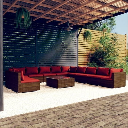 vidaXL 12 Piece Patio Lounge Set with Cushions Brown Poly Rattan