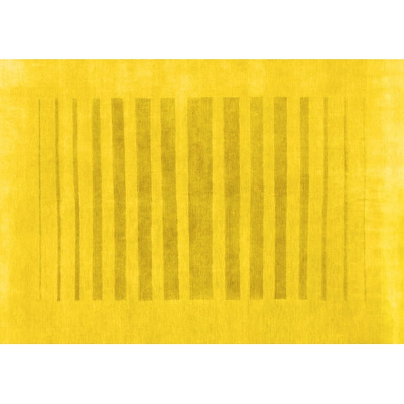 Ahgly Company Machine Washable Indoor Rectangle Solid Yellow Modern Area Rugs, 8' x 12'