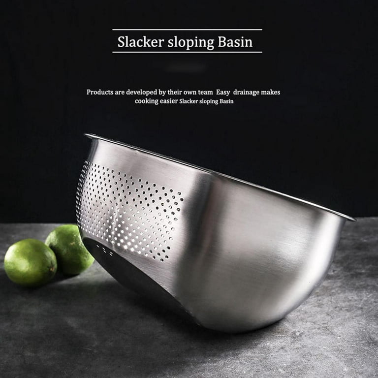 Vegetable Washing Basin Rice Strainer Bowl Rice Strainer Food Cleaning Bowl Stainless Steel Strainer, Size: 23.7X20X10.2CM