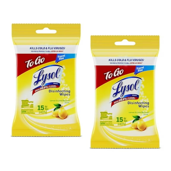 Lysol To Go Disinfecting Wipes Flatpack Lemon & Lime Blossom Scent, 15 Ct. - Pack of 2