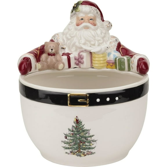 Spode Christmas Tree 7-Inch Santa Nut Bowl - Decorative Serving Bowl for Candies, Nuts, or Desserts - Christmas Holiday Season, Fine Earthenware - Holiday Entertaining & Festive Table Decor