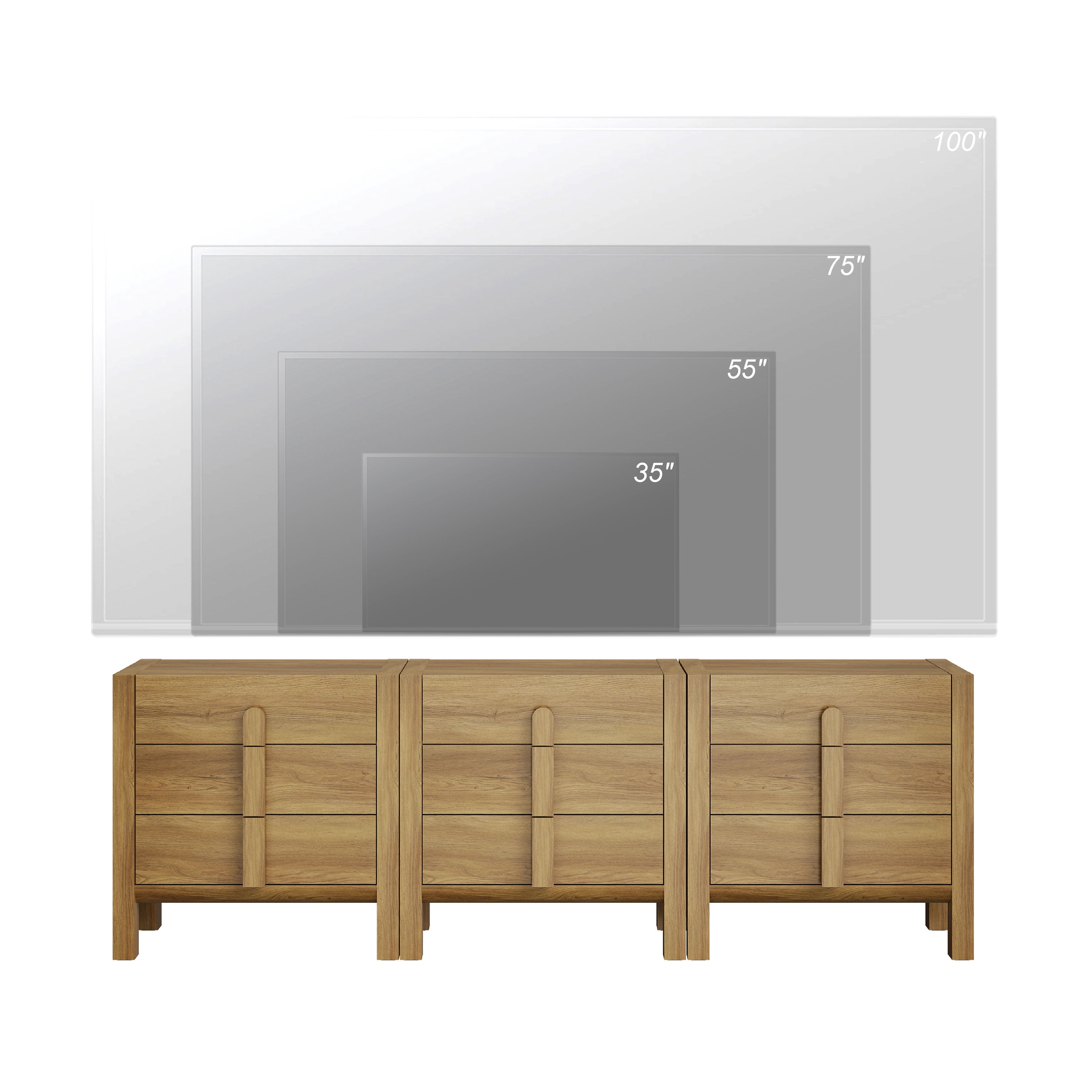 94.5" Mid-Century Modern TV Stand, 3-In-1 Dresser with 9 Drawers, Wooden TV Console with Storage for Living Room,Bedroom